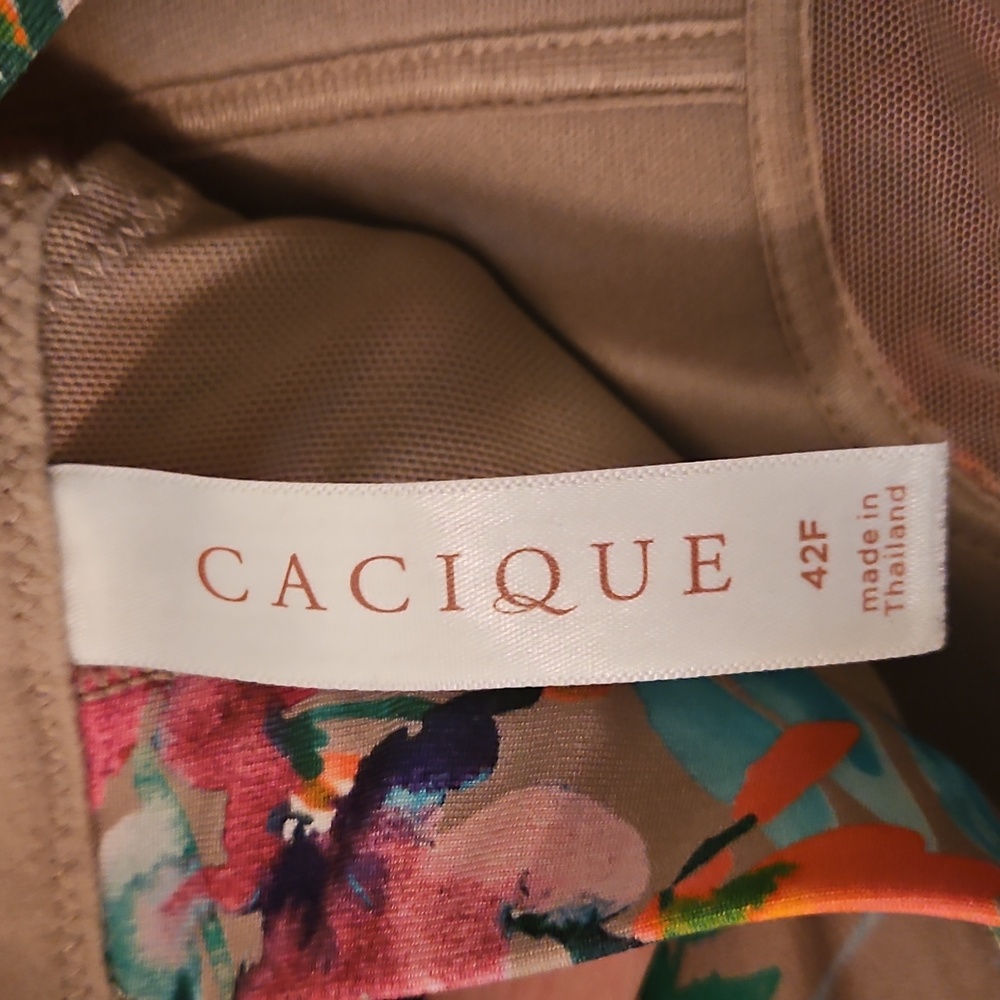 Cacique 42F Comfort Bliss No-Wire Lightly Lined Tan Pink Blue Floral Bra EUC - Picture 6 of 9